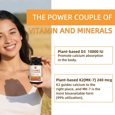 inch D3 K2 D3 10000 K2 MK-7 240 6-in-1 K2 D3 Immune 120 M Vitamin with Magnesium, Vitamin IU, Vitamin mcg, Vitamin