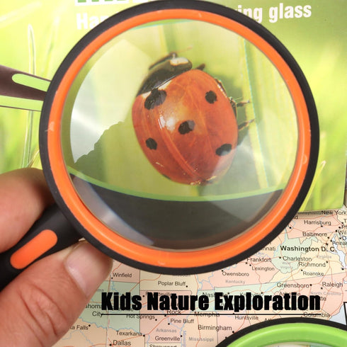 Ocim 2 Pack Magnifying Glass - Kids Magnifier, 75mm 10X Lens with Non-Slip Rubber Handle for Reading