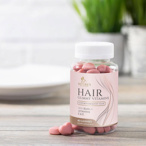 Sugar Free Hair Vitamins Gummies - 60 Gummies - with Biotin 5000 mcg, Vitamin A, B12, C, D, E