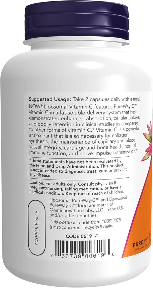 NOW Liposomal Vitamin C - 120 Veg Capsules for Antioxidant Protection