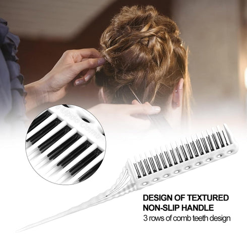 Teasing Comb, 3 Row Hair Care Styling Comb, Lightweight Hair Salon Supplies (White)
