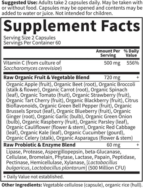 Garden of Life Raw Vitamin Code Vitamin C, 120 Vegan Capsules, 500mg Whole Food Supplements with Bioflavonoids