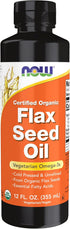NOW Supplements Certified Organic Flax Seed Oil Liquid, 12-Ounce, Cold-Pressed and Unrefined