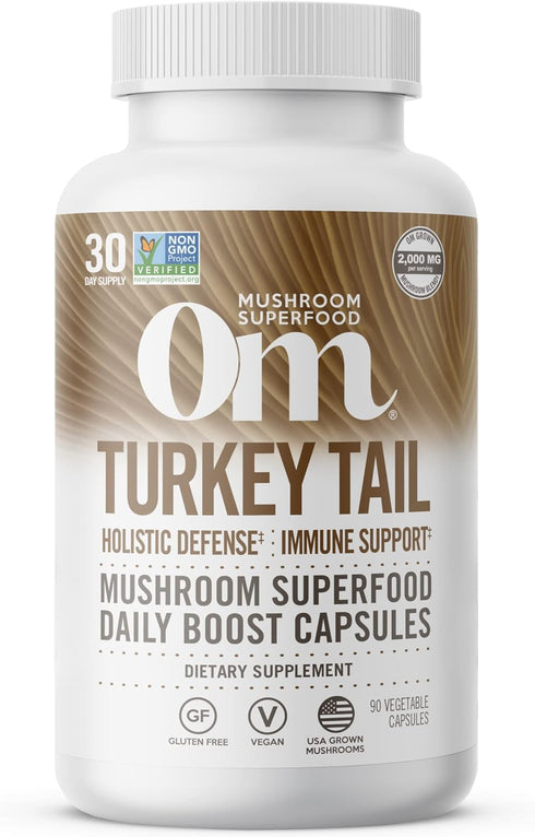 OM MUSHROOM SUPERFOOD Turkey Tail Mushroom Capsules - 90 Count Superfood Supplement for Immune Support, Gut Health &