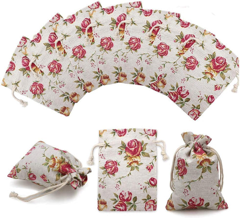 24 Pack Rose Double Drawstring Burlap Bags - 5.5"x 4" Reusable Linen Gift Pouches for Wedding Party