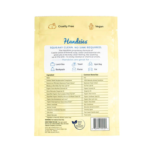 Packaged 24ct, 2Pack (48 Packaged Handzies Natural Soap and Water Hand Wipes, Individually Singles, Tangerine