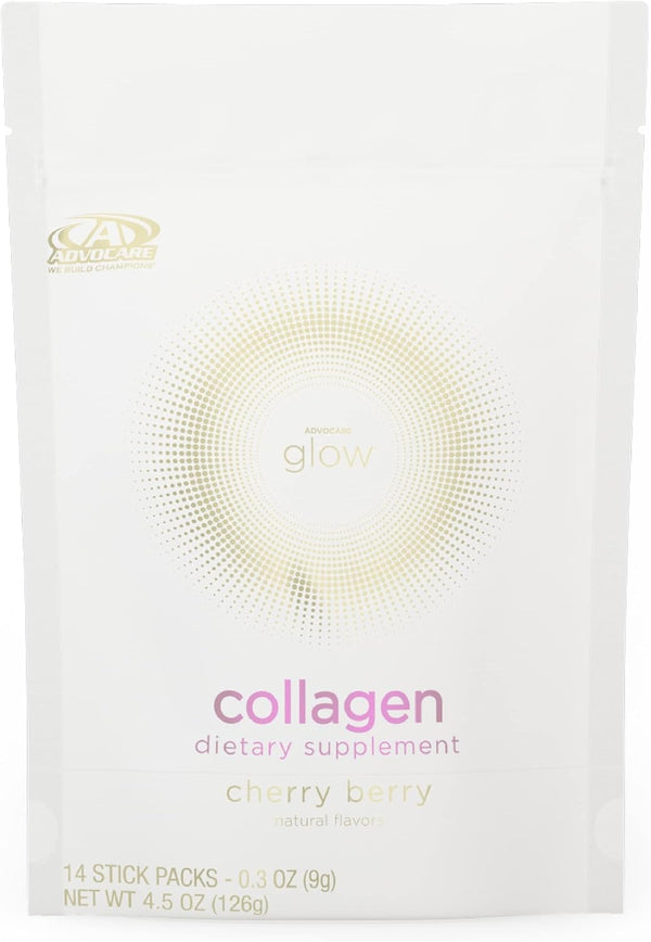 AdvoCare Glow Collagen Dietary Supplement, Marine Collagen for Nail, Skin & Hair Care, 14 Stick Packs