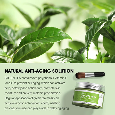 SHVYOG Green Tea Face Mask, Antioxidant Clay Mask with Volcanic Mud for Deep Cleansing & Hydrating