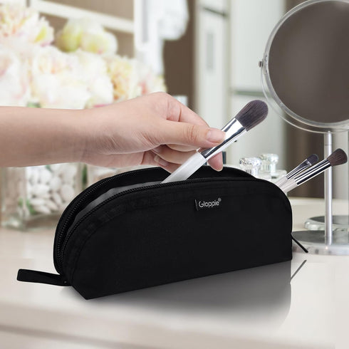 Gloppie Makeup Brush Holder Travel, Small Organizer Pouch for 10 Brushes, Portable Cosmetic Case, Black