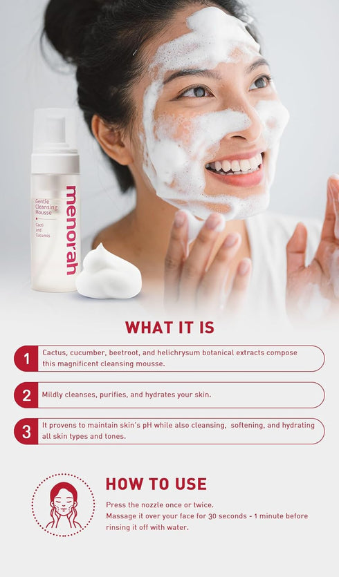 menorah skincare Gentle Cleansing Mousse, with Cacti, Cucumis, Hydration Soothing Facial Cleanser