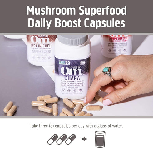 OM MUSHROOM SUPERFOOD Chaga Mushroom Capsules Supplement - Antioxidants & Immune Support, 90 Count