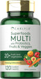 Carlyle Fruits and Veggies Supplement, 120 Count, Superfood Multivitamin with Probiotics, Made with 20 Fruits and