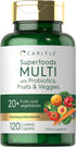 Carlyle Fruits and Veggies Supplement, 120 Count, Superfood Multivitamin with Probiotics, Made with 20 Fruits and