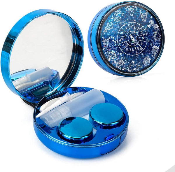 Contact Lens Case, Bling Constellations Travel Kit with Tweezers, Remover Tool, Mirror & Solution Bottle (Blue)