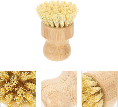 Wok Brush and Multi-Function Vegetable Scrubber, Short Handle Kitchen Pot Brush with Natural Fiber Bristles for Home