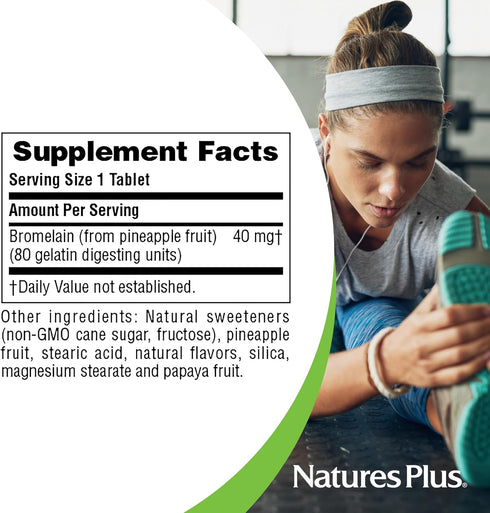 Natures Plus Chewable Bromelain - 40 mg - Natural Proteolytic Enzyme Supplement, 180 Chewable Tablets