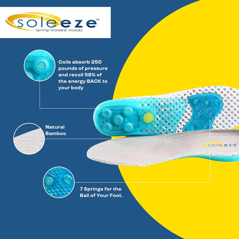 Soleeze Spring Loaded Shoe Inserts Insoles for Men & Women, Shock Absorbers For Your Feet! - Size X Large