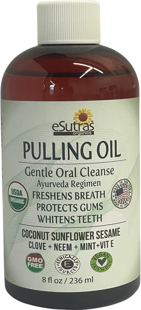 eSutras Pulling Oil Herbal Mouthwash, Coconut Sesame Sunflower Oils, Mint Clove, Whitens Teeth