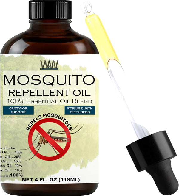 W4W Mosquito Oil - 100% Essential Oil Blend - 4 Oz - For Mosquitoes, Gnats & Other Flying Insects - Use with Diffusers,
