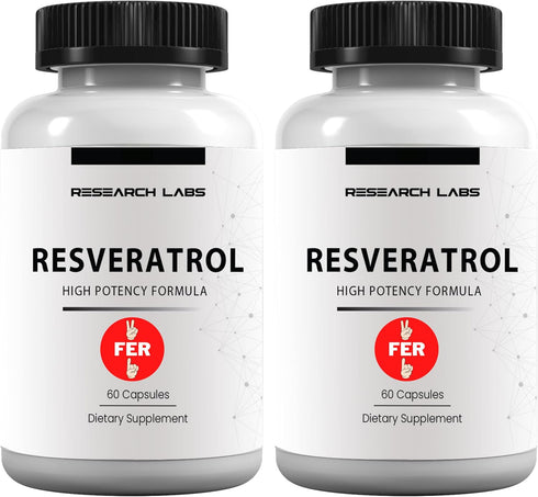 Research Labs 2X Potency Micronized Resveratrol Supplement 1200mg Per 2 Capsules, 120 Total - Potent Antioxidants