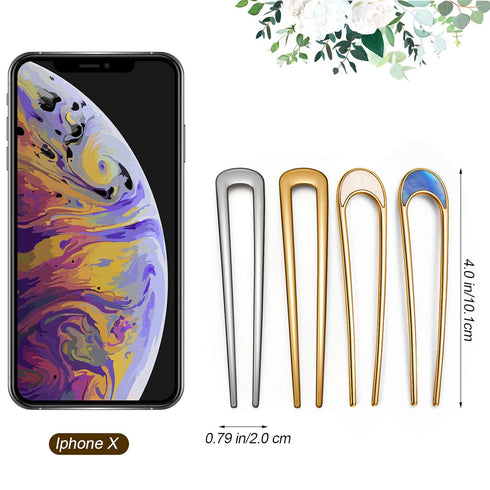 WILLBOND 8 Pieces French Hair Pin, Metal U Shaped Pins, 4 Inch Chignon Sticks for Women