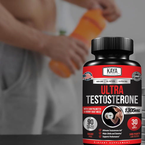 Kaya Naturals Ultra Testosterone - Men's Booster with Tongkat Ali, Horny Goat Weed, Tribulus - 90 Count