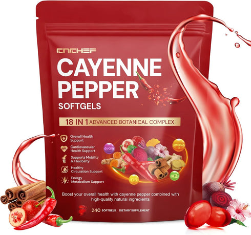 Cayenne Pepper Softgels Supplement, Cayenne Pepper Capsules with VitaminD3+K2,Berberine, CoQ10, Omega-3, Turmeric,