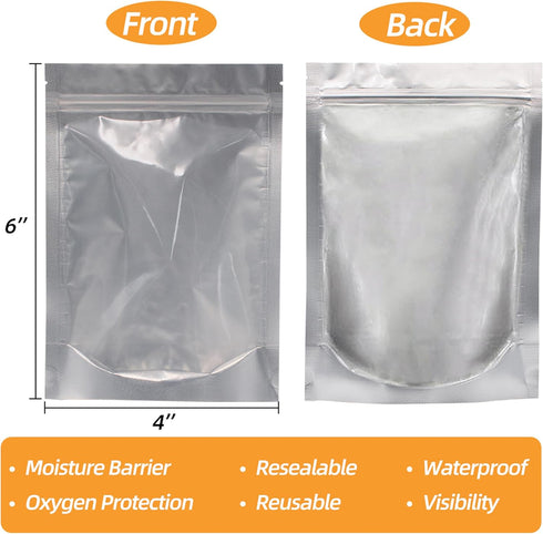 4"x 6" 30 Packs Mylar Bags for Food Storage, Reusable Bags with Window for Long Term Storage