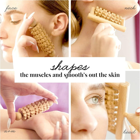 Set 2 (2 Set) tuuli Body and Face Roller, Multi-Functional Wooden Massage Roller, Helps Ease Muscle Tension and Support