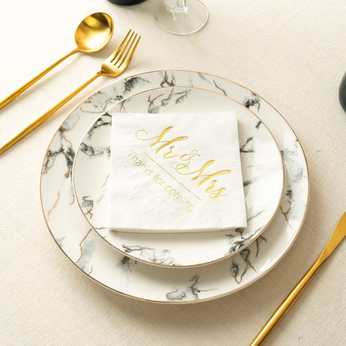 Crisky Napkins Mr and Mrs Gold Cocktail Beverage Dessert, 100 Pcs for Wedding Party Decorations