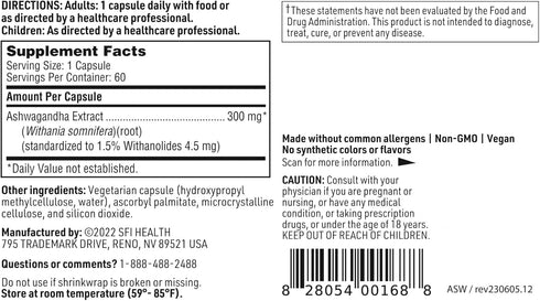 Klaire Labs Ashwagandha Extract 300mg, Supplement for Memory, Cognitive Function & Healthy Stress Response
