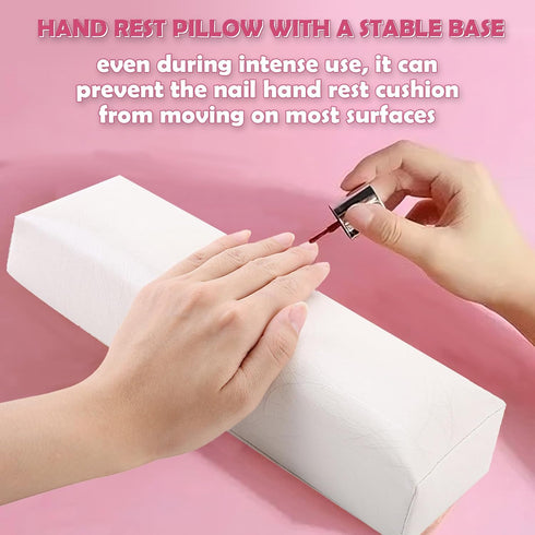 Nail Arm Rest Hand Cushion, Soft Sponge Stripe Leather Pillow for Manicure, Salon Armrest Tool (White)