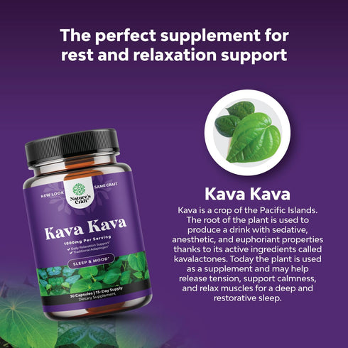 Kava Root Mood Support Supplement - 1000mg Kava Kava Capsules for Fast Acting Mood and Relaxation (Trial Size)