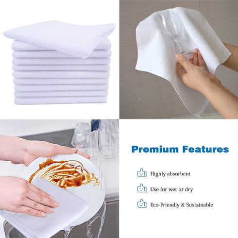 SINLAND Wholesale Microfiber Dish Cloth, 10 Pack 12 Inch x 12 Inch Kitchen Cleaning Cloths with Poly Scour Side