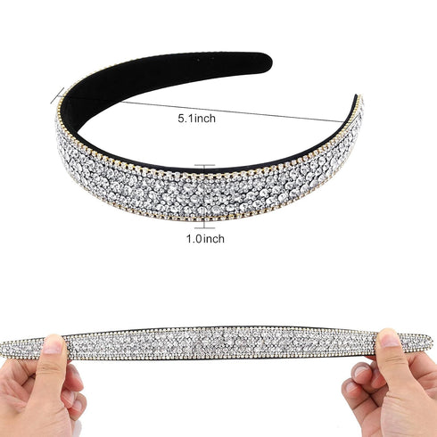 Wecoe Silver Headband - Fashion Rhinestones Hair Band for Women and Girls, Thin Hair Accessories