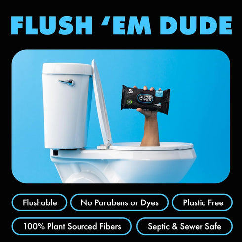 DUDE Wipes Flushable Wipes, 3 Pack of 144 Unscented Extra-Large Adult Wet Wipes with Vitamin-E & Aloe