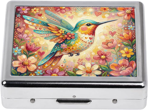 GYUTAE PARK 7 8 Hummingbird) Metal Weekly Pill Organizer, Day Pill Case with Compartments, Travel Pill Box for Purse