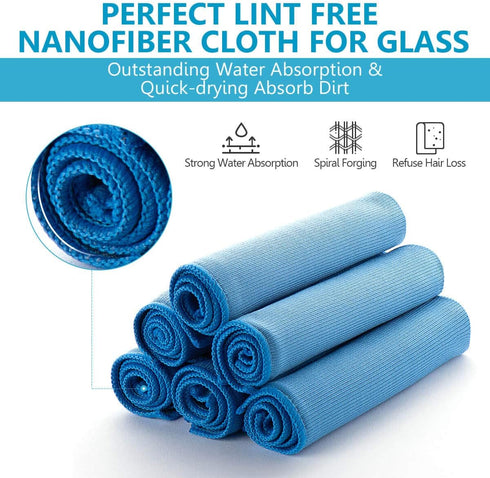 Window Glass Microfiber Cleaning Cloth 8 Pack, Premium Lint Free Polishing Rags for Mirrors, Shower, Car Windows