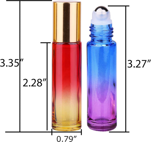 inice 12 Pack Gradient Color Roller Bottles, 10ml Glass Essential Oils Applicator with Golden Metal Cap