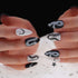 MISUD Medium Stiletto Press on Nails with Goth Snake, Acrylic Gothic Black White Design, 24 pcs