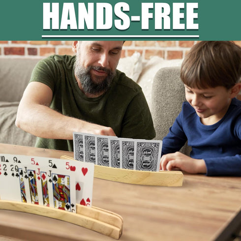 ZUFECY 2-Pack 2-Layer 50+ Wooden Card Holders, Slots for Poker Cards, Solid Pine Wood with Natural Finish for Family
