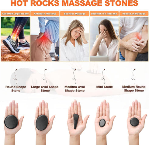 Primachen 21 Set, Hot Stones Massage Warmer Kit, Pcs Hot Stones Massage Hot Rocks Basalt Massage Stones for Home Spa