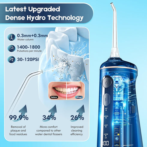 Water Flosser for Teeth, Cordless Oral Irrigator Portable Dental Cleaner Picks with 8 DIY Modes 7 Jets 300ml Tank Braces Flossers Rechargeable (Green)