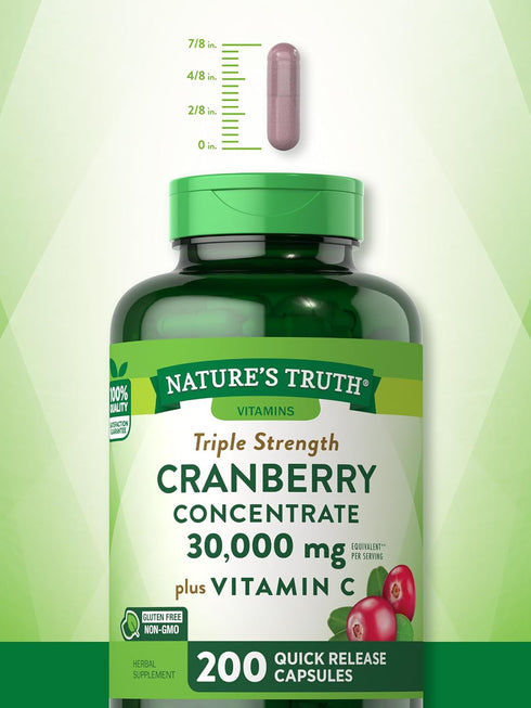 Nature's Truth Cranberry Concentrate plus Vitamin C Pills | 30,000mg | 200 Capsules - Non-GMO & Gluten Free Supplement
