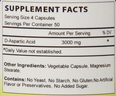 D-Aspartic Acid Dietary Supplement, 3000 mg, 200 Count