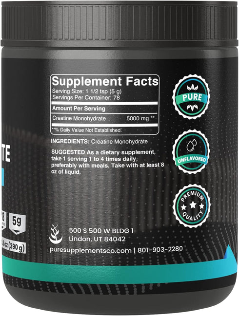 PURE ORIGINAL INGREDIENTS Creatine Monohydrate Powder, 13.8 oz Dietary Supplement