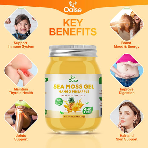 Sea Moss Gel - 18.5OZ Mango Pineapple Flavor Organic Raw Nutritious Sea Moss Gel Rich in 102 Vitamins and Minerals,