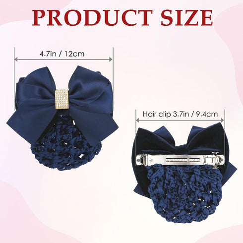 kilofly 4pc Women's Two-Way Snood Net Bow Barrette Hair Clip Bun Cover Set
