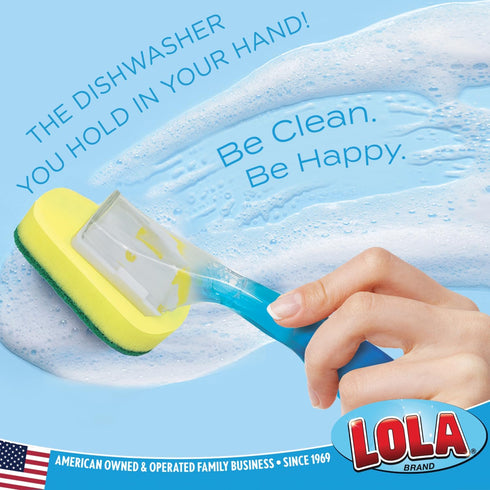 Lola Products Soap Dispenser Dish Wand, Refillable Handle with Super Absorbent Sponge Scrubber, 1 Brush & 6 Refills