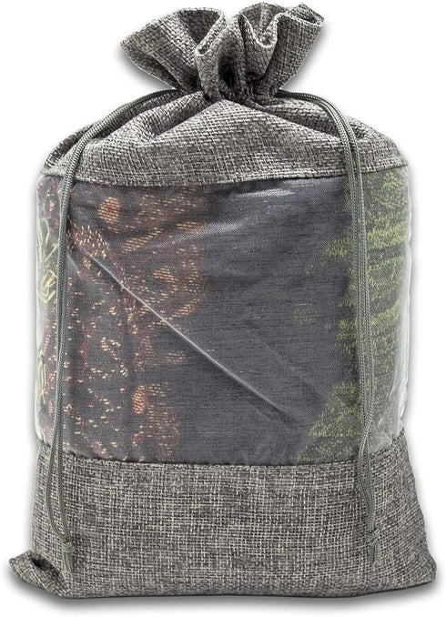 12-Pack X-Large Gray Linen Burlap & Organza Gift Bags w. Drawstrings (7.5x11.5 in) - Party Favors by The Display Guys